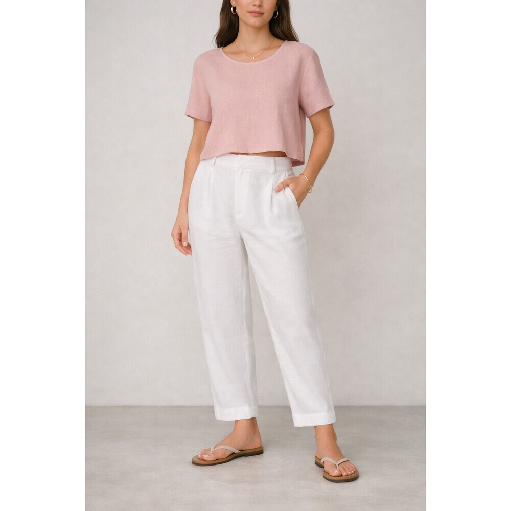 Linda Allard Ellen Tracy White Linen Pants Womens 12 Pleated High Rise Vintage